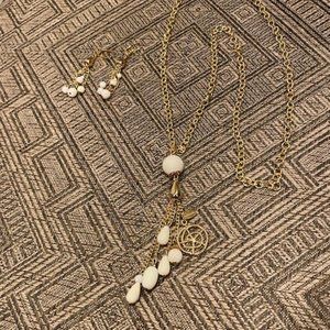 Vintage Carol Dauplaise necklace and earring set-White beads on gold tone